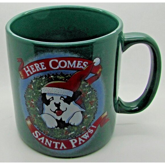 Big Dogs Coffee Mug 2007 Here Comes Santa Paws Green Jumbo Extra Large Hat - Picture 3 of 4
